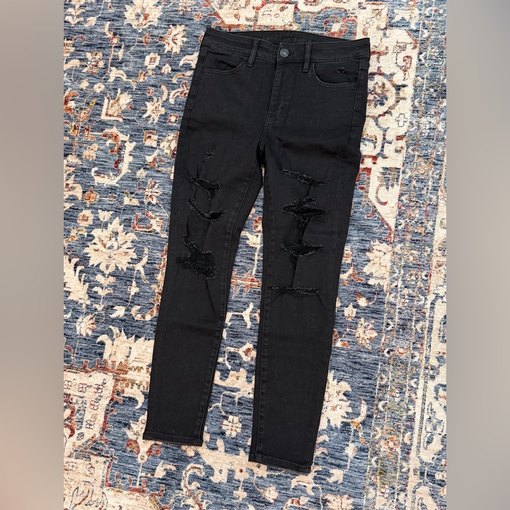 American Eagle Outfitters Black Distressed Skinny Jeans